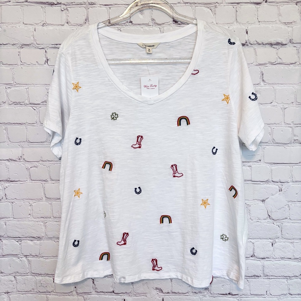 LUCKY BRAND Cowgirl Short Sleeve Embroidered Cotton T-Shirt--1X
